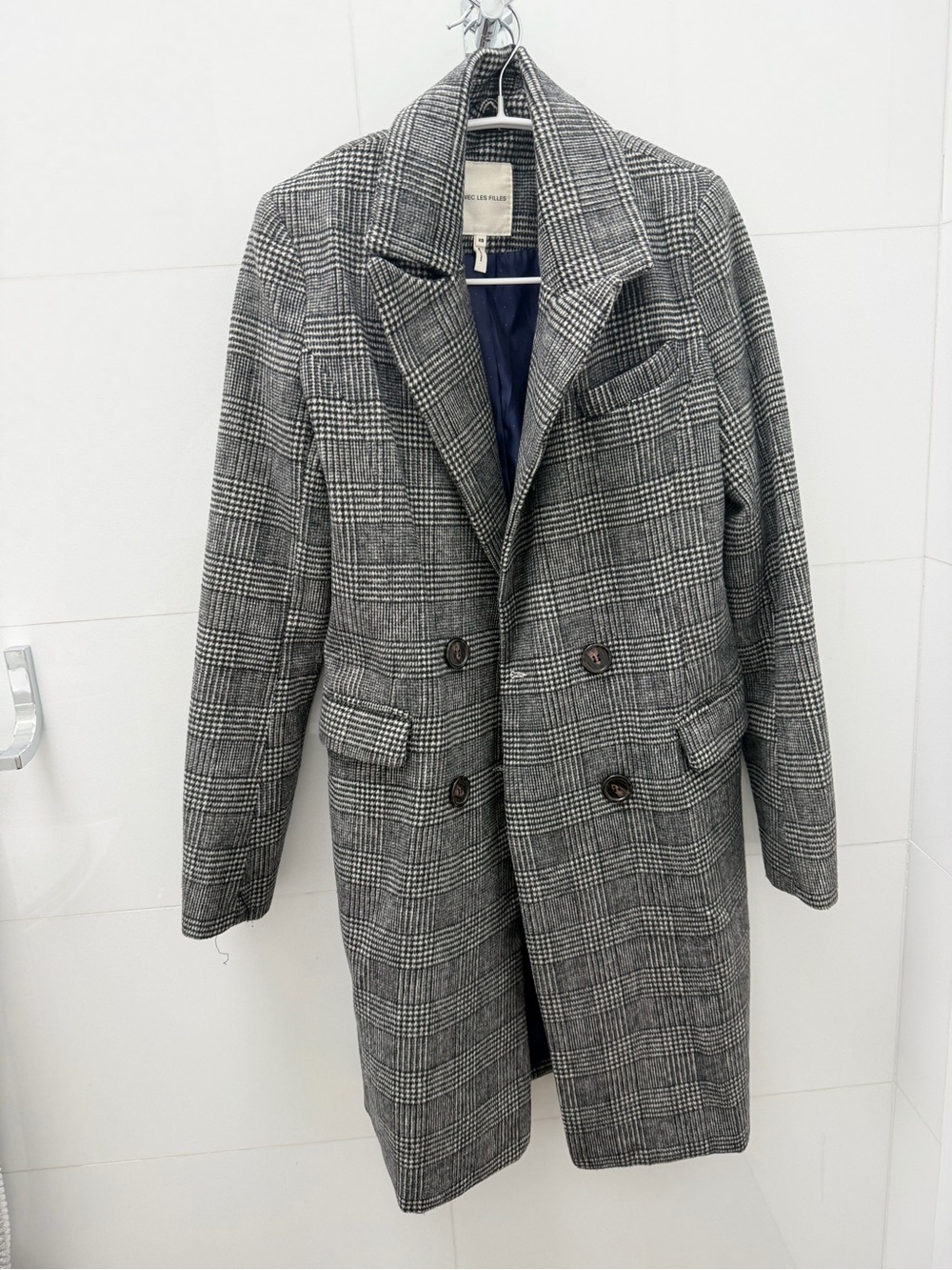 Women’s Gray Glen Plaid Double-Breasted Overcoat